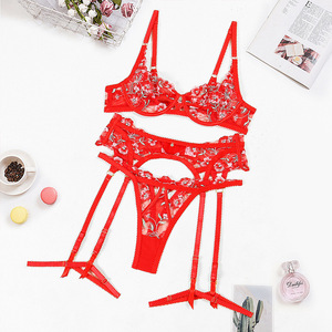 Sexy Hot See Through Mesh Red Women Sleepwear Valentine's Day Custom Erotic Bodycon Lingerie Set - Product Image 6
