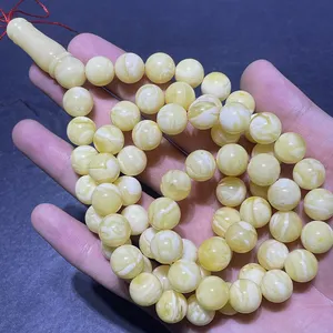 Amber Jewelry Natural Amber Stone Tiger Skin White Round Beads 11+mm Muslim High-quality Rosary Beads Imams