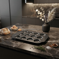 Plaque de cuisson en acier au carbone antiadhésive à 12 cavités pour muffins et mini-gâteaux, vente en gros
