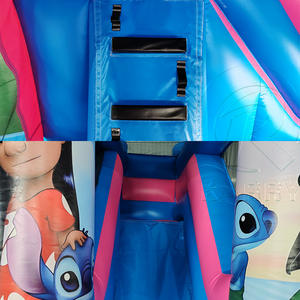 Château gonflable combiné avec toboggan bleu et rose pour enfants, château gonflable commercial pour aire de jeux - Product Image 5