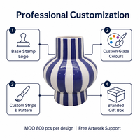Vase moderne à rayures en céramique Design floral contemporain minimaliste pour décoration de table côtière ou rustique Idée cadeau parfaite