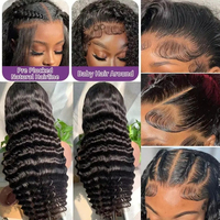 Wig Rambut Asli India Raw Indian Loose Deep Wave 30 Inch, Wig Rambut Manusia Full Lace Deep Wave Keriting, Wig Lace Front Deep Wave Densitas 180