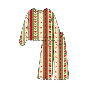 Ensemble haut et pantalon à manches longues pour petites filles, imprimé de Noël, bord festonné, tenue décontractée de boutique, 2 pièces, pour Noël - Product Image 6