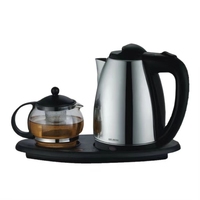 Théière en verre bouillant, théière en verre combinaison théière en acier inoxydable avec plateau ensemble bouilloire électrique en verre