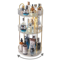 Organizer Penyimpanan Makeup Plastik PET Modern Berkapasitas Besar, Berputar, Transparan, untuk Meja Rias