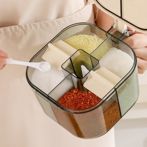 Plastic 5 Compartment Seasoning Box With Spoon Rectangle Shape Condiments Container Spic <b>Jar</b> Set for Kitchen - Product Image 1