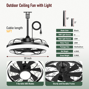 <span class=keywords><strong>Ventilador</strong></span> <span class=keywords><strong>de</strong></span> <span class=keywords><strong>Techo</strong></span> LED <span class=keywords><strong>para</strong></span> Exteriores <span class=keywords><strong>de</strong></span> 20 Pulgadas, Resistente a la Intemperie IP65, con Luz, Control por Aplicación, 3CCT Regulable, <span class=keywords><strong>para</strong></span> Patio, Porche, Pérgola, Gazebo, Toldo - Product Image 6