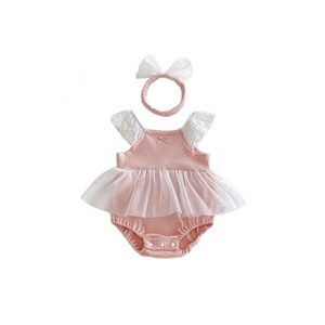 Tutina estiva <span class=keywords><strong>a</strong></span> triangolo con maniche <span class=keywords><strong>a</strong></span> volant in pizzo <span class=keywords><strong>a</strong></span> rete per neonate - Product Image 5