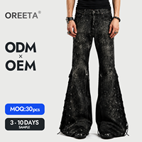 Pantalon évasé streetwear en denim épais, style gothique grunge, imprimé serpent, déchiré, à lacets, taille basse, Y2K, personnalisé