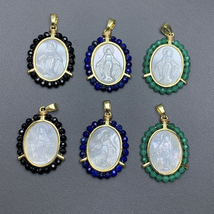 Colgante de medallón con piedra de ágata envuelta, oro de 18k, chapado en oro, concha de perla Madre, Virgen Marí<span class=keywords><strong>a</strong></span>, Señora de Guadalupe - Product Image 2
