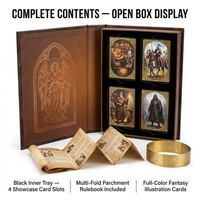 Caja de Regalo Rígida Tipo Libro con Grabado Personalizado, Empaque de Lujo Tipo Concha con Bandeja de EVA Negra y Banda Protectora para Sets de RPG
