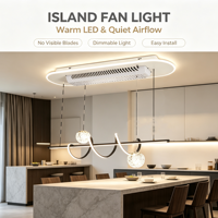 Linearer DC-Motor ohne Rotorblätter, ferngesteuerter Deckenventilator mit dimmbarer LED-Kristallkugel für Esszimmer und Kücheninsel