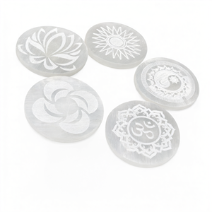 Posavasos hechos con selenita - juego de 5 - adornos decorativos para el hogar tallados en piedras preciosas y cristales - 3 pulgadas y peso total 430 gms - Product Image 2