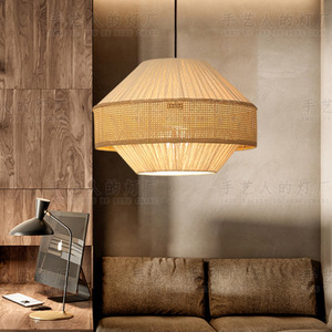 Lustre rond en rotin de style chinois, lampe suspendue LED E27 pour salle de thé, table à manger, décoration de la maison - Product Image 2