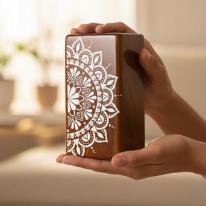 Premium Solid Wood Cremation Urn <b>Box</b> with Elegant Floral Carving <b>Memorial</b> Ashes Urn for Adults Uses By Exporters - Product Image 1