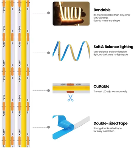 High Cri 90 95 COB <strong>Led</strong> <strong>Stripe</strong> Tape <strong>Light</strong> 3000K 4000K 6000K 480 528 5mm 8mm CCT Waterproof IP20 12V 24V COB <strong>Led</strong> Strip - Product Image 6