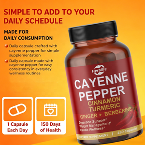 Complexe de piment de Cayenne à marque privée avec cannelle, curcuma, gingembre et berbérine, 150 capsules, soutient le métabolisme et la santé - Product Image 5