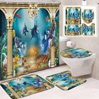 Rideau de Douche en Polyester Motif Requin Vie Marine, Rideau de Salle de Bain Imperméable Anti-Moisissure Séchage Rapide, Ensemble de Rideaux de Douche Vente en Gros