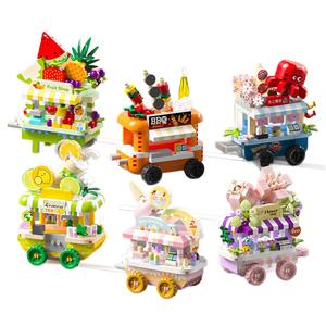 Nano Blocks <span class=keywords><strong>Streetscape</strong></span> Coffee Shop Fruits Flower Shop Fried Branch Bricks <span class=keywords><strong>Building</strong></span> Blocks Sets Mainan Anak M3330-3335 MZ438-446 - Product Image 1