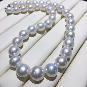Collier de perles Edison de 10 à 12 mm, grande taille, perles d'eau douce naturelles, blanches, forte luminosité, forme ronde, brins de perles, cadeau pour maman - Product Image 1