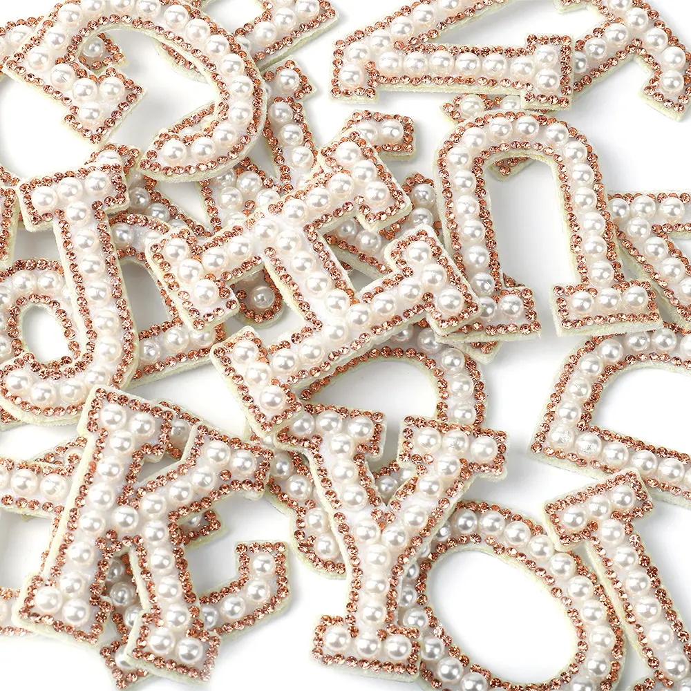 Remendos de letras de pérola 3D com strass palavras DIY glitter alfabeto A-Z conjunto de remendos de letras para chapéu