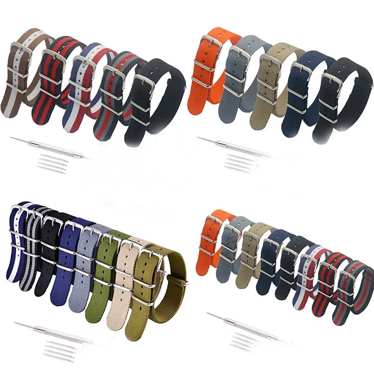 Hot Selling Nylon Canvas Striped Ribbed Woven Luxury Smartwatch Strap 12 14 16 18 20 22 24 MM Seatbelt Wrist Bands Custom Sizes