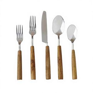 Ensemble de couverts de fête artisanal unique et élégant, manche en bois, acier inoxydable de qualité supérieure, polissage miroir, cuillères, fourchettes - Product Image 1