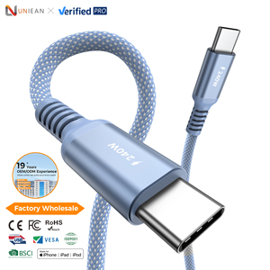 Câble de charge rapide USB-C tressé en nylon avec puce Emarker, 20V 5A PD, charge rapide Type-C vers Type-C, 100 Watts 5A, USB2.0, câble de données 100W - Product Image 1