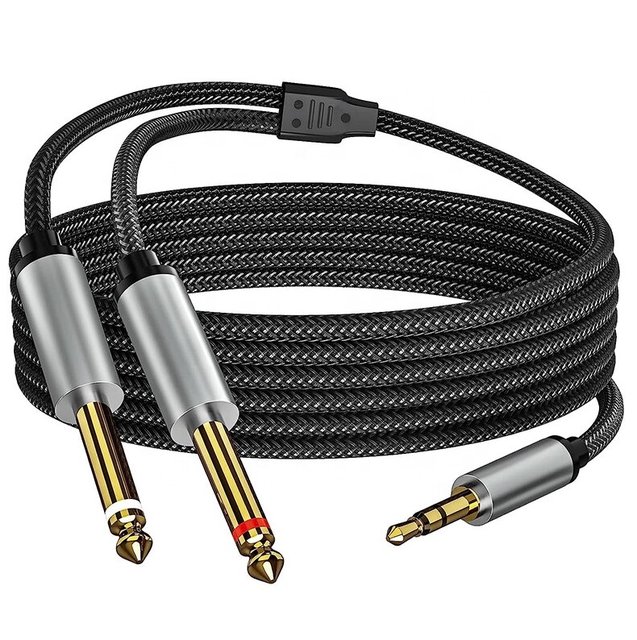 3.5MM TRS to 6.35MM TS Stereo Audio Y Splitter Cable PVC Jacket Dual Mono Male Jack