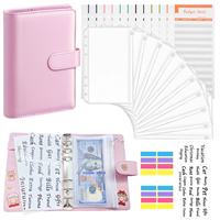 Classeur budgétaire rose avec autocollants, pochettes pour espèces et étiquettes multicolores pour l'épargne