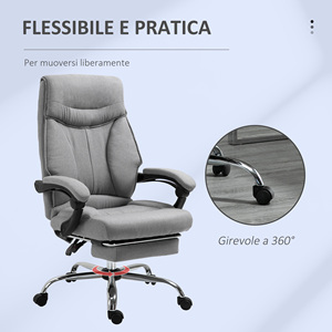 Vinsetto Ergonomic <b>Swivel</b> Office <b>Chair</b>, <b>Desk</b> <b>Chair</b> with Wheels, Retractable Footrest and 135° Reclining, Adjustable Height, Grey - Product Image 6