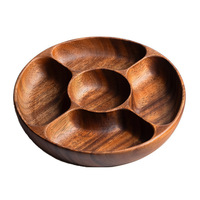 Plateau de service en bois d'acacia durable et écologique - Bol à noix en bois naturel, petit plat, assiette à thé, plateau à collation, saladier pour les fêtes