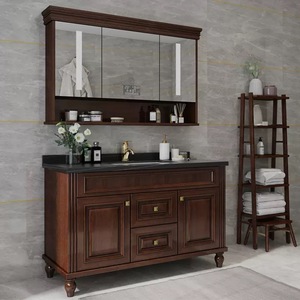 Mobile <span class=keywords><strong>Bagno</strong></span> Impermeabile in Legno Massello, Vanità Autoportante con Lavabo in Ceramica, Arredo <span class=keywords><strong>Bagno</strong></span> - Product Image 4