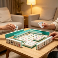 Jeu de Mahjong en Acrylique Effet Gelée Attrayant, Tuiles de Mahjong Teal Back, Cadeau Idéal pour les Vacances en Famille