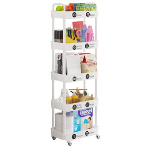 Slim Rolling Adjustable Folding Utility <b>Cart</b> with Wheels Space Saving Carbon Steel Organizer Rack for Kitchen - Product Image 1