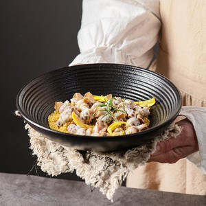 Assiette de poisson à vapeur en céramique texturée en pierre noire de 12/14 pouces Assiettes profondes ovales extra larges Vaisselle occidentale Vaisselle en grès pour hôtel - Product Image 4