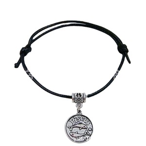 Pulsera de constelación de Piscis, amuleto de plata tibetana, cordón negro, regalo de joyería unisex - Product Image 1