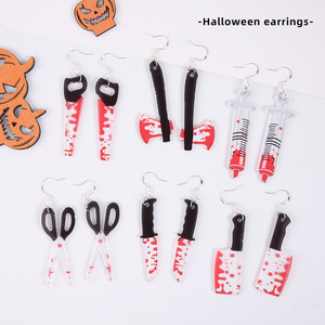 Unisex Halloween Horror Earrings with <b>Mirror</b> Dagger Blood Kitchen Knife Axe Drop Design-Made in China - Product Image 6