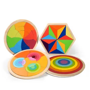 Tangram Puzzle en bois coloré pour enfants, jouet éducatif, Puzzle multicolore, bricolage, anneau de construction arc-en-ciel