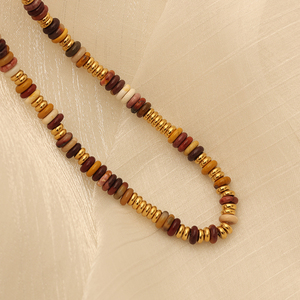 Kalung Musim Panas Surfer buatan tangan kalung tali elastis manik-manik baja tahan karat tahan air kalung batu alam mailard warna-warni - Product Image 3