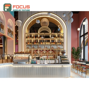 Integrated Coffee Service Counter Register <b>Shelf</b> Barista Work Zone <b>Walnut</b> Cafe Counter Display - Product Image 2