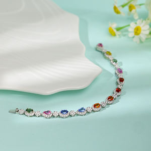 Bracelet tennis de luxe fait main sur mesure en or blanc massif 18 carats avec perles d'eau douce et saphirs colorés taille poire, pureté 100% garantie, précieux - Product Image 5