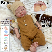 Poupée bébé garçon réaliste en silicone pleine masse de 18 pouces, peinte à la main, souple, nouveau-né, avec vêtements