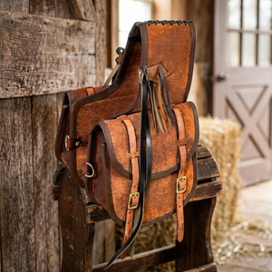 Nouvelle Sacoche de Selle Western en Cuir Pleine Fleur Légère et Respirante, Ornée de Conchos Argentés et Motifs Floraux, Style Cowboy - Product Image 3