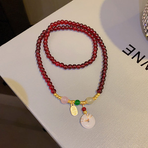 Nouveau Pendentif Coréen Haut de Gamme en Perles et Pierres Naturelles, Bambou, Double Portée, Nœud, pour Femme, Or X1090 - Product Image 4