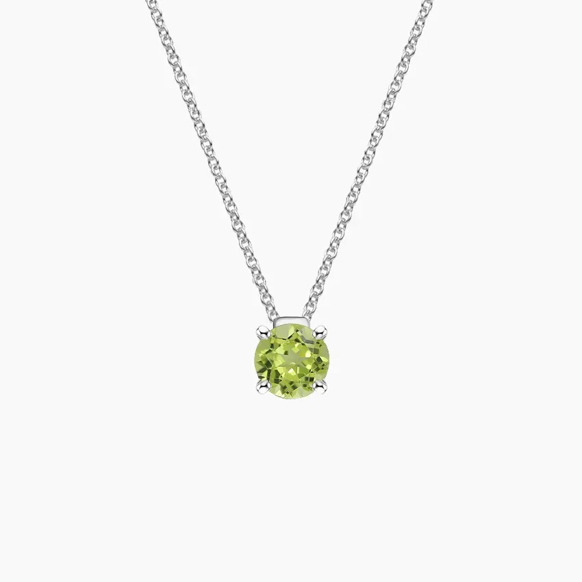 Prong Branco Banhado A Ouro Aniversário Solitaire Peridot Cubic Zircon 925 Sterling Silver Pendant Necklace