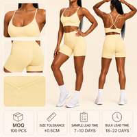 Ensemble de yoga 2 pièces personnalisé pour femme : Soutien-gorge de sport dos croisé et short cycliste taille haute – Tenue de sport et fitness – Fournisseur en gros