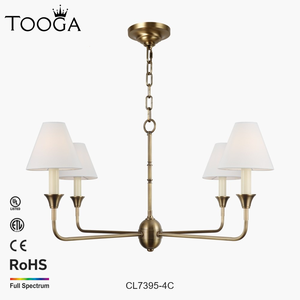 Lámpara Colgante Redonda de Lujo Moderna Personalizada con 4 Luces de Latón y Pantalla de Tela para Sala de Estar, Restaurante, Hotel, Lámpara Colgante de Interior - Product Image 1