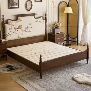 Vintage Style Solid Wood <b>Poster</b> Bed 1.8m King Size Hand Carved Embroidered Headboard Bedroom Furniture - Product Image 2