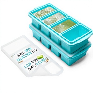 Bac à glaçons en silicone 250 ml, 4 glaçons, couvercle facile à ouvrir, empilable, sans BPA, compatible lave-vaisselle, flexible, réutilisable - Product Image 2